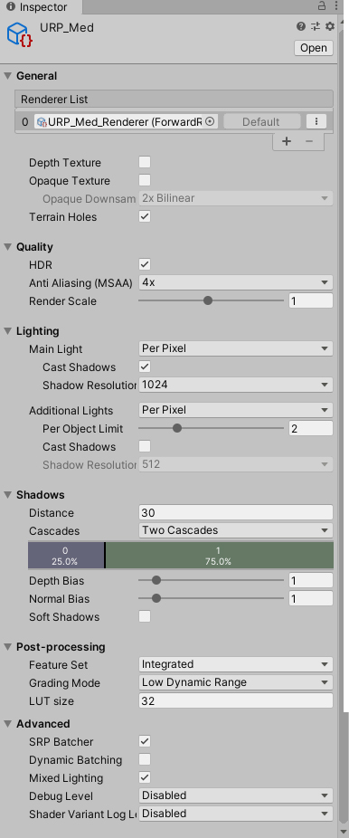 Figure 13: The settings for URP_Med