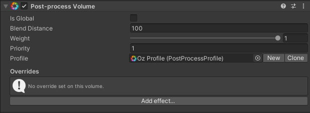 Alt-text: The Post-process Volume component inside of the Inspector