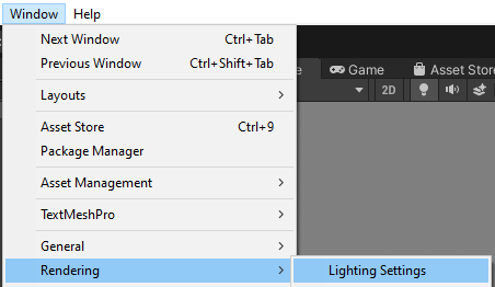 Alt text: Lighting Settings menu entry.
