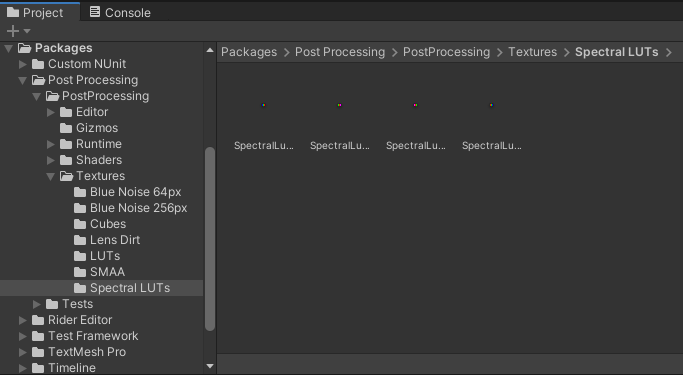 Alt text: A set of example spectral LUTs, included with the Post Processing V2 Package.