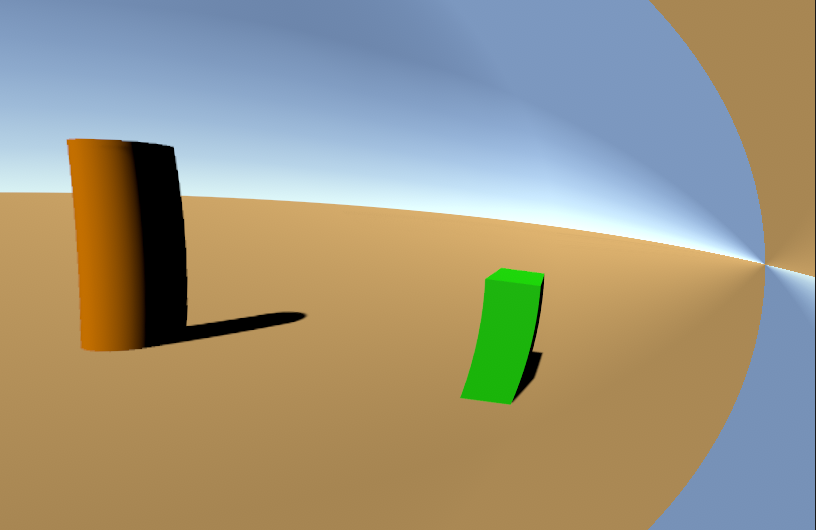 Alt text: Lens Distortion effect with Intensity set to 100 and Center X set to -0.5.