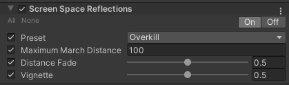 Alt text: Screen Space Reflections settings in the Post-process Layer.