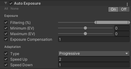 Alt text: Auto Exposure Properties in the Post-process Volume Inspector
