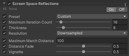 Alt text: Creating a custom preset for Screen Space Reflections
