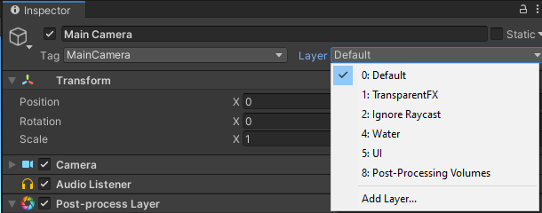 Alt-Text: The Inspector tab shows the Layer drop-down.