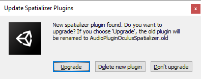 Figure 10b: Upgrading to the new audio spatializer plug-in.