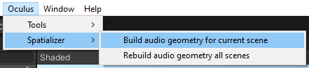 Figure 14: Oculus Spatializer menu entry when using it standalone