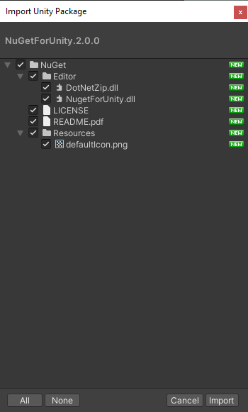 Figure 03: Selecting components of NuGet for import