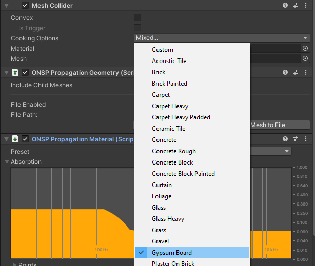 Figure 16: Selecting an ONSP Propagation Material Preset.