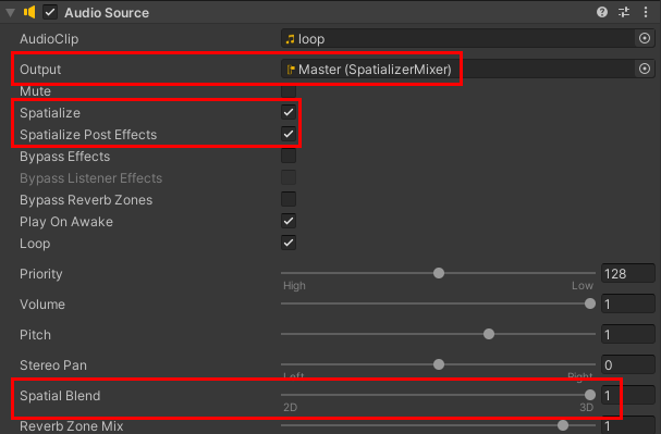 Figure 12: Configuring an Audio Source for VR sound.