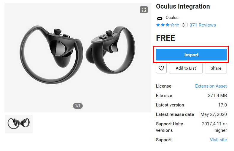 Figure 07: Downloading and importing the Oculus Integration Asset via the Asset Store