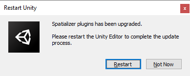 Figure 10c: Restarting the Unity Editor to use the new spatializer plug-in.