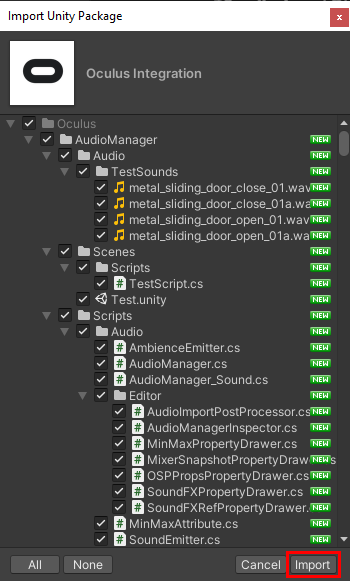 Figure 08: Importing the downloaded Oculus Integration Asset Package