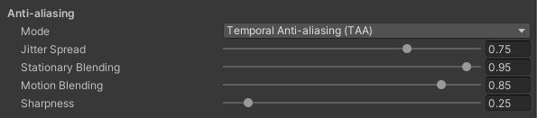 TAA settings in the Post-process Layer.