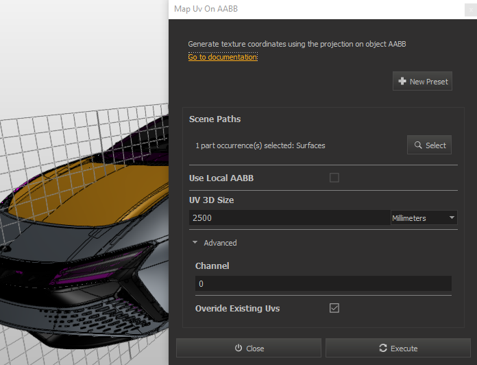 Figure 06: Selected part of the model and the Bounding Box projection Properties window