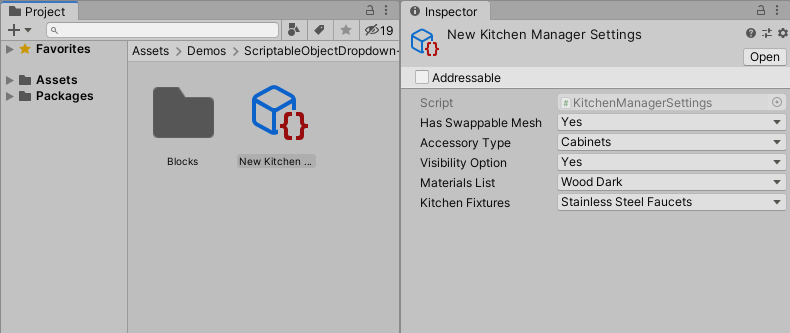 Figure 01: A ScriptableObject for a KitchenComponent.