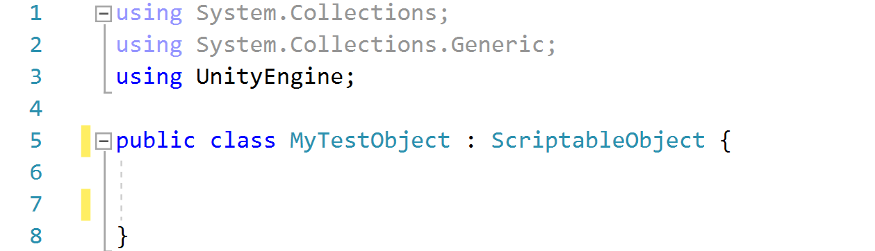 Figure 04: The edited script, with ScriptableObject set as the class type and the Start and Update methods removed.