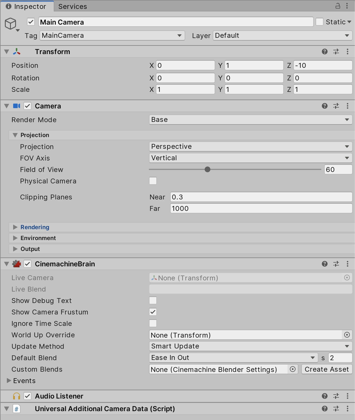 Figure 01: Adding the Cinemachine Brain component