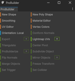 ProBuilder Window (Text Mode)