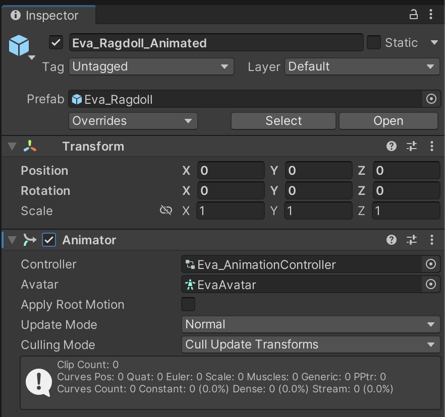 Figure 20: Assigning the Animation Controller to the character’s Animator component.