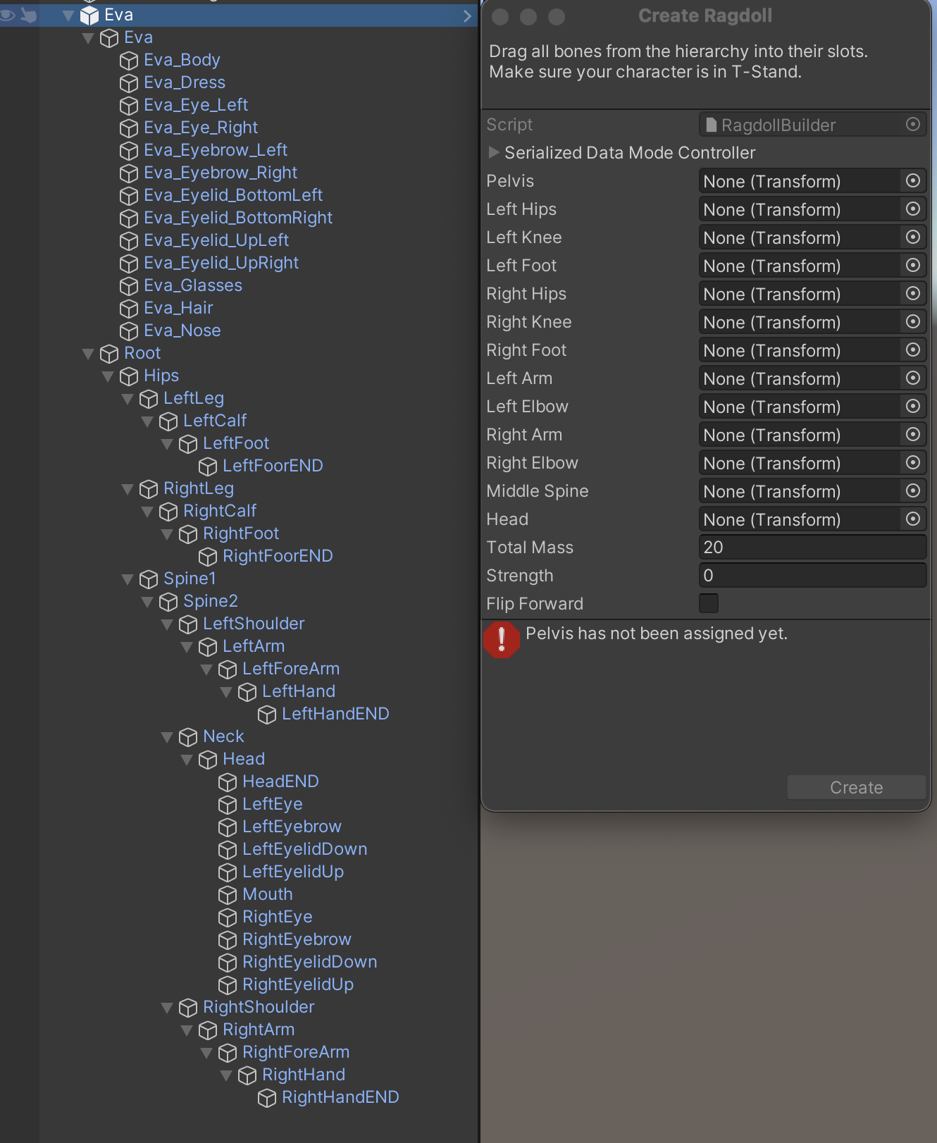 Figure 03: Motion is derived from the Root GameObject/node. From here, all of the individual bones can be exposed and assigned to the Ragdoll Wizard.