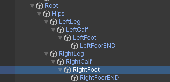 Figure 06: The feet bones are nested under the leg bones.