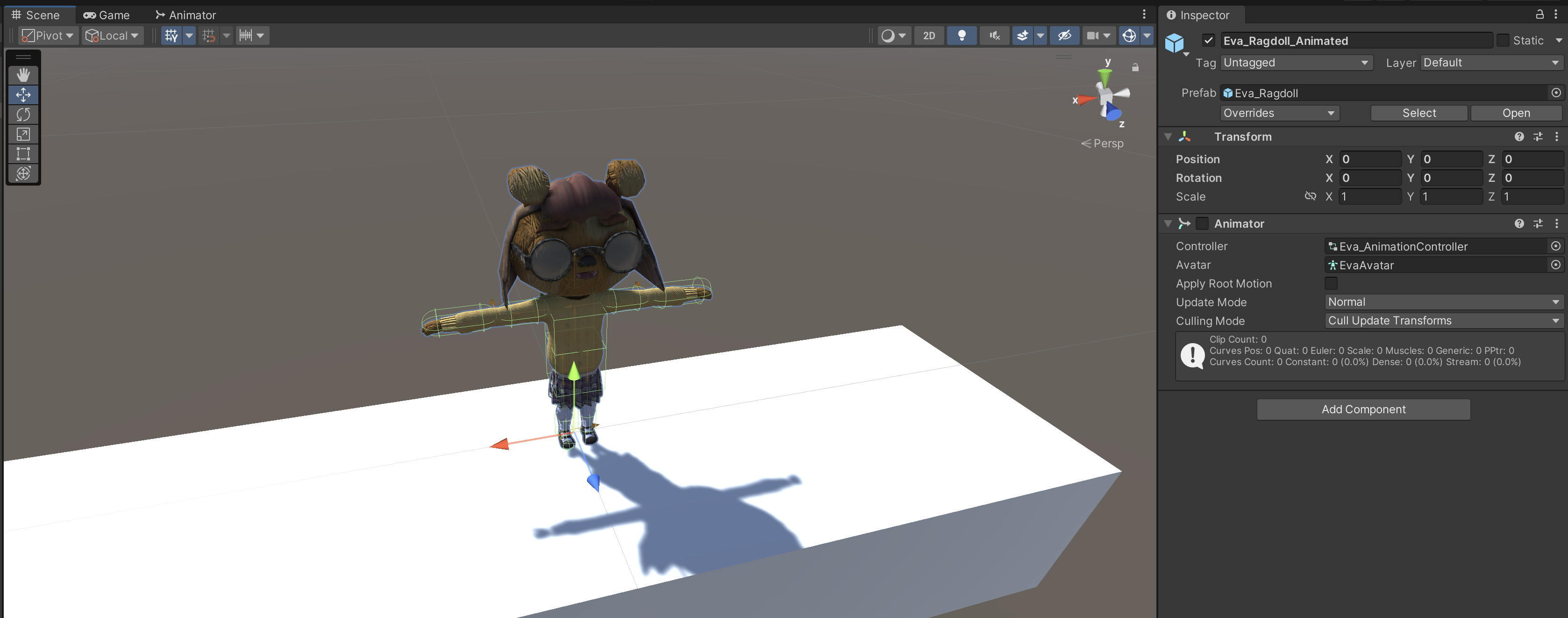 Figure 17: Placing the animated/kinematic variant of Eva out of harm’s way.
