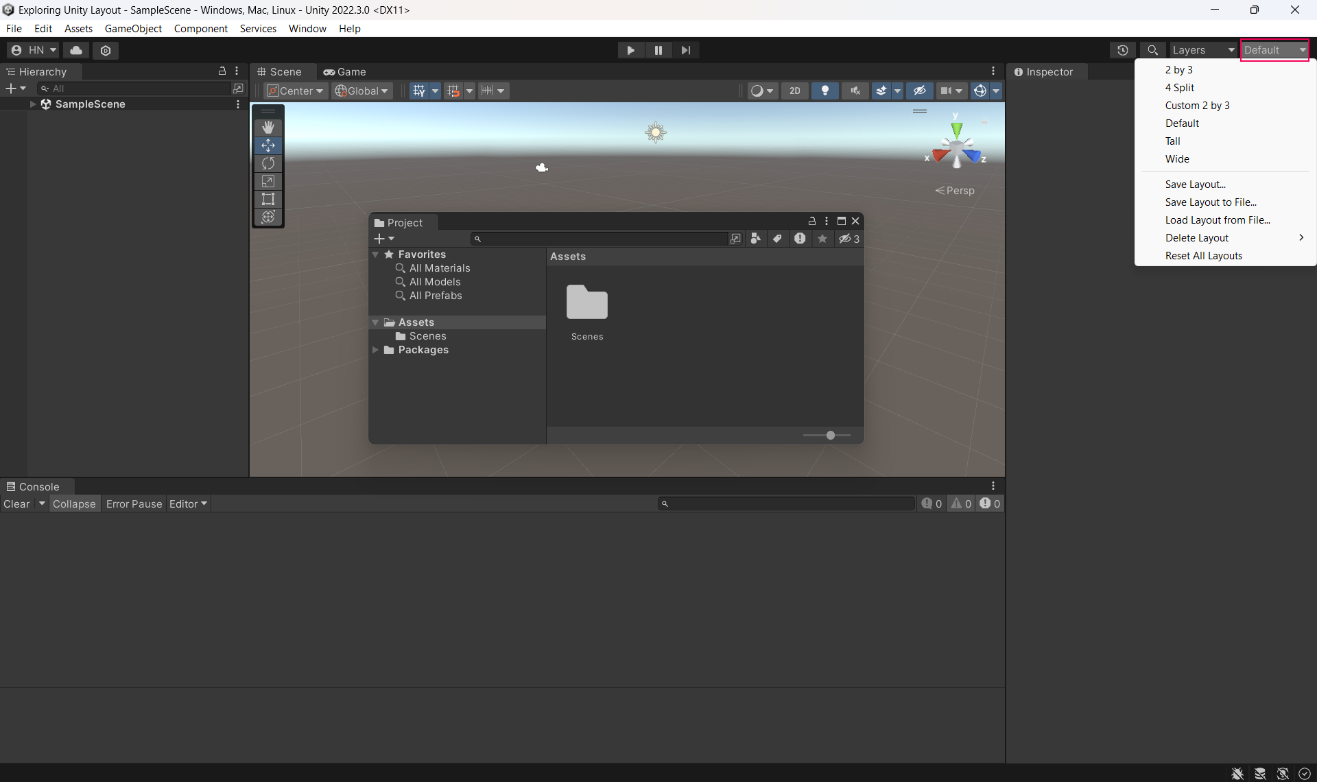 Figure 03: The preset Editor Layout list