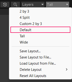 Figure 05: Returning to the Default Layout will reset all of the windows