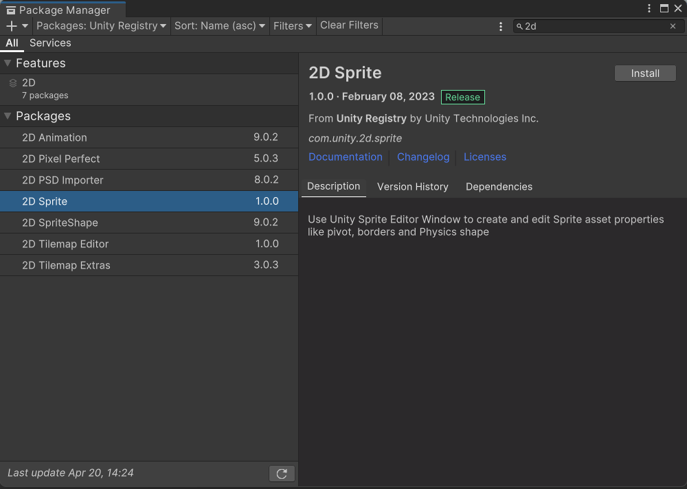 Figure 01: 2D Sprite in Package Manager