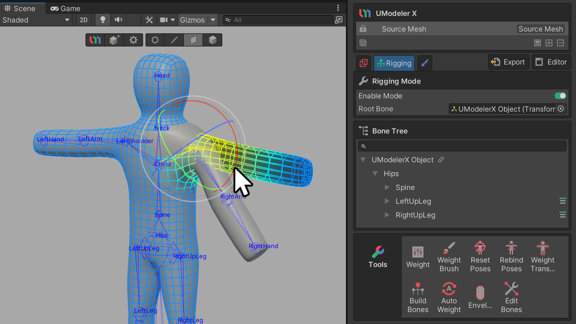Animate the model in Rigging Mode