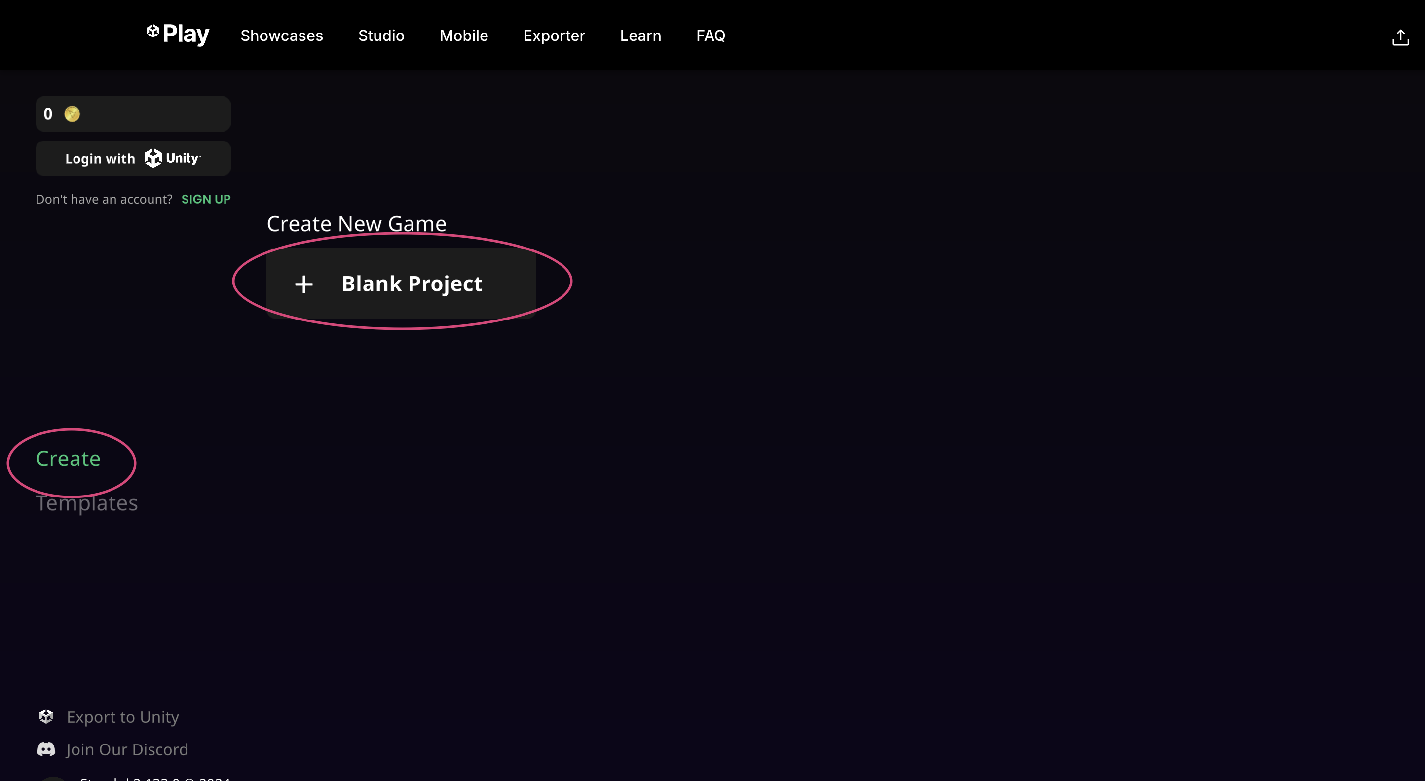 Follow the Create link or click the Blank Project button to begin!