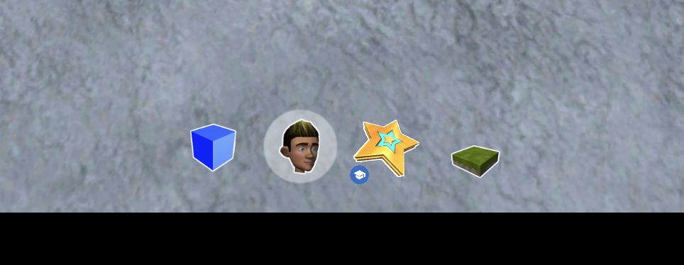 The default character along with other objects you can add to your game!