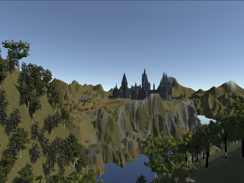 Mountain view with castle on middle