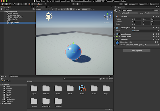 The Roll-a-Ball Project open in the Unity Editor