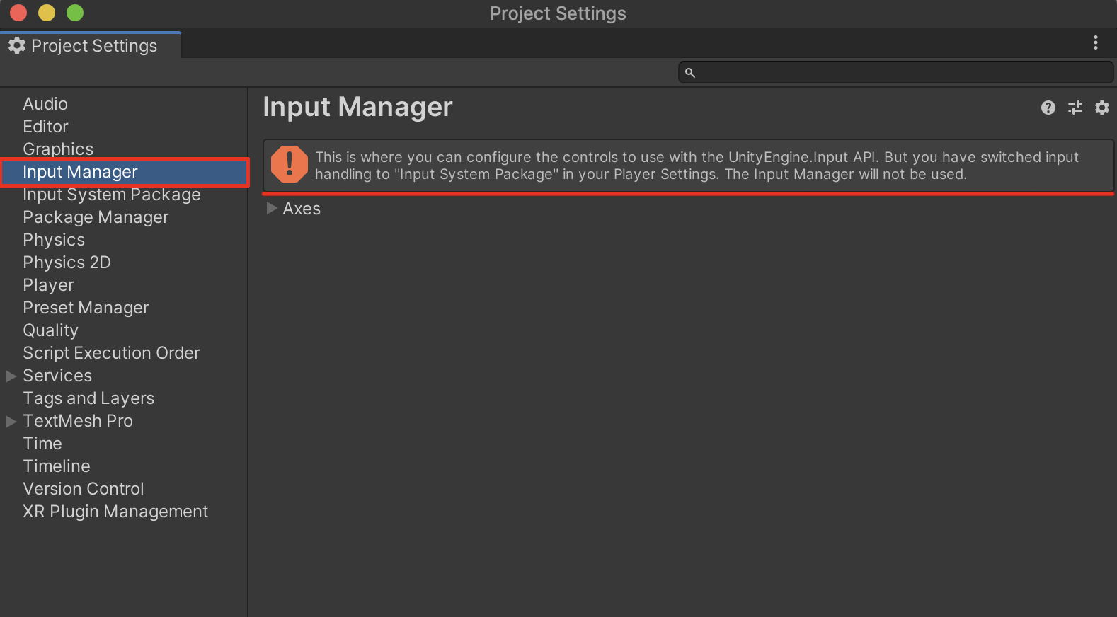 The built-in Input Manager is now disabled in the Project Settings