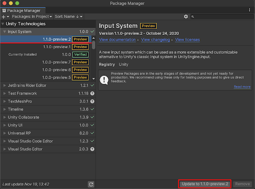 The latest Input System preview package