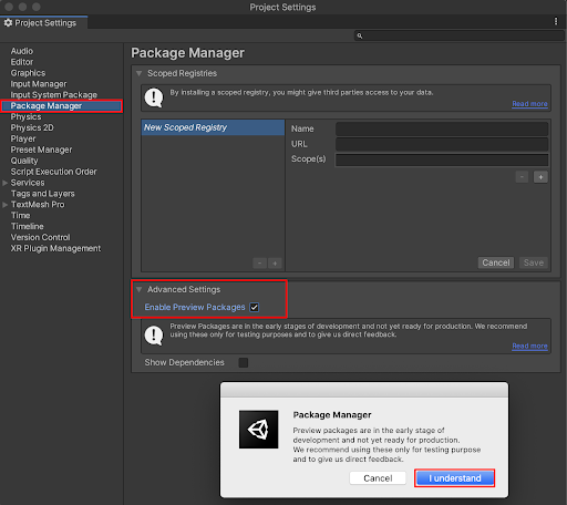 The Enable Preview Packages checkbox